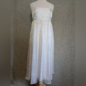 White Strapless Embellished Midi Dress